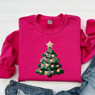 Faux Yarn Christmas Tree Crew Sweatshirt