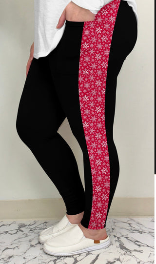 Red Snowflake Side Leggings