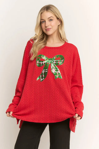 Christmas Bow Puff Sleeve Top
