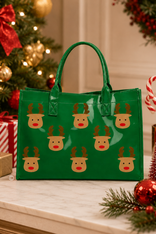 ETA 9/30-10/14 Oh Deer! Christmas is Here! Green Vinyl Tote Bag