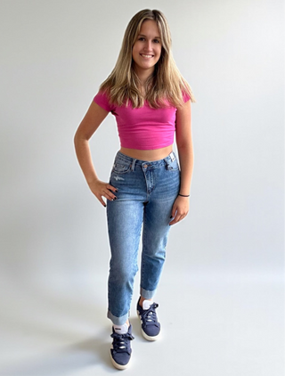 High Waist Criss-Cross Boyfriend Jean
