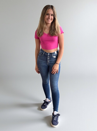 High Rise Button Skinny Jean