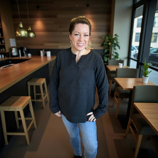 Black Long Sleeve Cotton Gauze Top