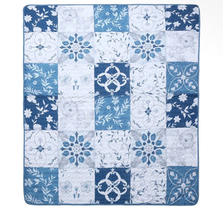 Harmony Blue Patchwork Quilted Throw Blanket - 50x60