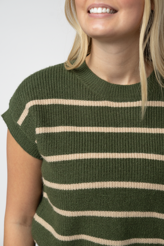 IN STOCK Striped Sweater Top - Olive and Tan