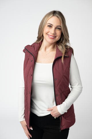 09.09 EN ROUTE Remy Zip Up Vest - Burgundy