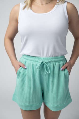 IN STOCK Weslie Waffle Shorts - Turquoise