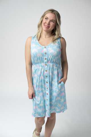 IN STOCK Beverly Button Dress - Aqua Palm