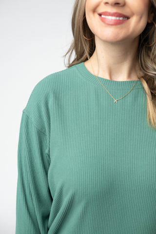 IN STOCK Corrine Ribbed Pullover Top - Fern