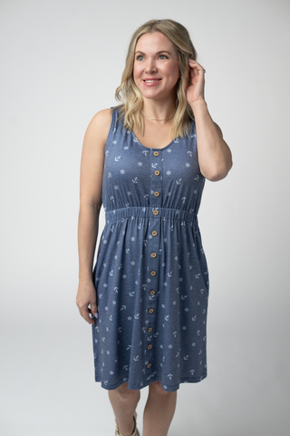 IN STOCK Beverly Button Dress - Nautical Navy