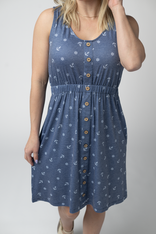 IN STOCK Beverly Button Dress - Nautical Navy