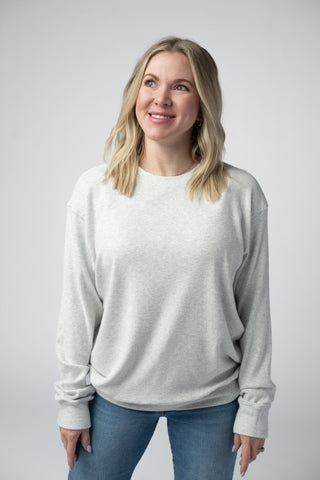 IN STOCK Corrine Ribbed Pullover Top - Light Grey