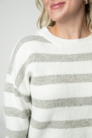 IN STOCK Cozy Stripe Sweater - Grey and White