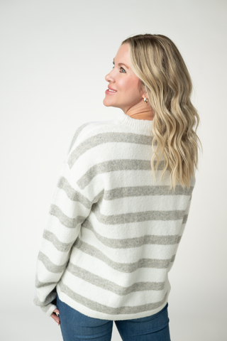 IN STOCK Cozy Stripe Sweater - Grey and White