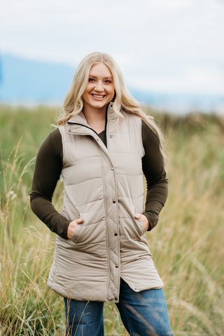 IN STOCK Harlow Long Vest - Latte