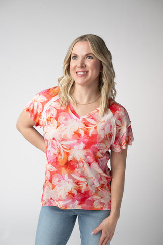 IN STOCK Raelynn V-Neck Top - Sunset Tropical Floral