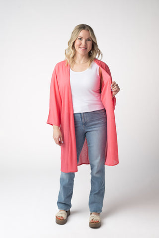 IN STOCK Ellie Cover-Up Kimono - Sunkissed Coral
