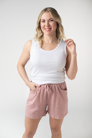 IN STOCK Candice Crinkle Shorts - Dusty Rose
