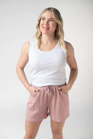 IN STOCK Candice Crinkle Shorts - Dusty Rose