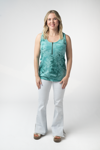IN STOCK Mila Zipper Tank - Teal Tie Dye FINAL SALE