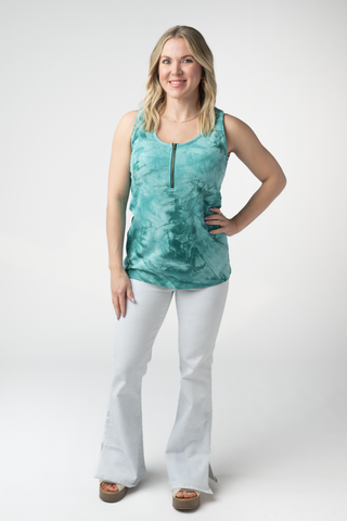 IN STOCK Mila Zipper Tank - Teal Tie Dye FINAL SALE