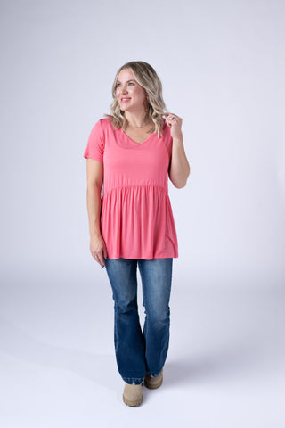 IN STOCK Sarah Ruffle Short Sleeve - Sun Kissed Coral FINAL SALE