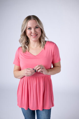 IN STOCK Sarah Ruffle Short Sleeve - Sun Kissed Coral FINAL SALE