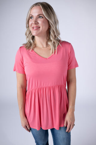 IN STOCK Sarah Ruffle Short Sleeve - Sun Kissed Coral FINAL SALE