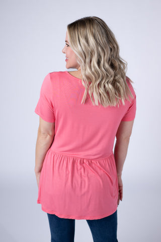 IN STOCK Sarah Ruffle Short Sleeve - Sun Kissed Coral FINAL SALE