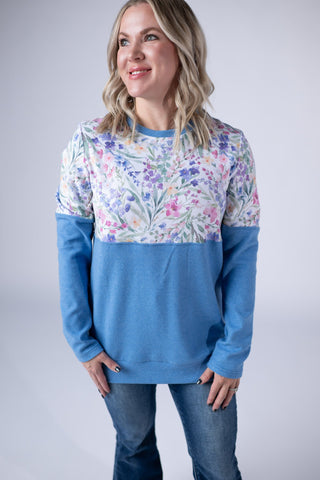 IN STOCK Natalie Pullover - Cottage Floral and Light Blue
