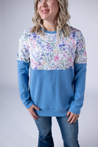IN STOCK Natalie Pullover - Cottage Floral and Light Blue