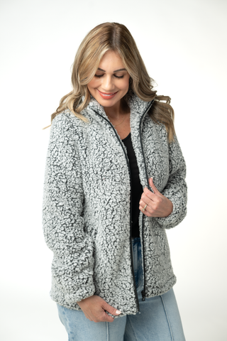 IN STOCK Two Tone Fullzip Sherpa - Charcoal and White