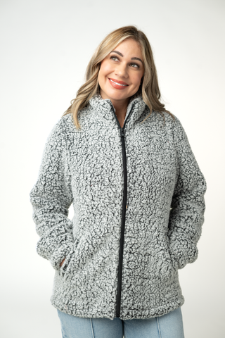 IN STOCK Two Tone Fullzip Sherpa - Charcoal and White