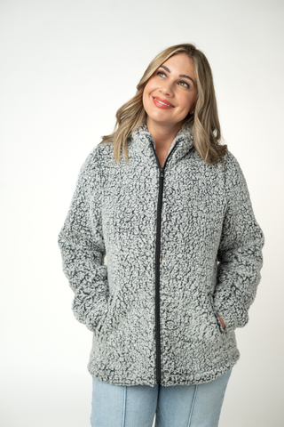 IN STOCK Two Tone Fullzip Sherpa - Charcoal and White