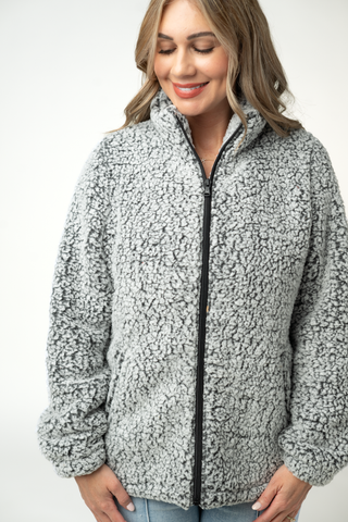 IN STOCK Two Tone Fullzip Sherpa - Charcoal and White