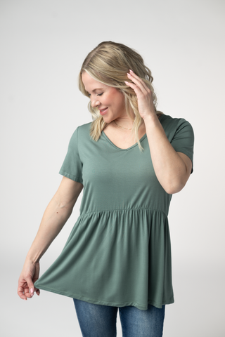 IN STOCK Sarah Ruffle Short Sleeve - Dusty Jade