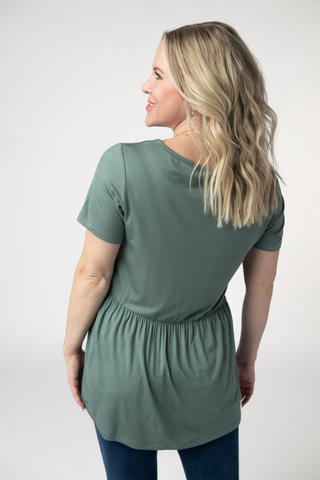 IN STOCK Sarah Ruffle Short Sleeve - Dusty Jade