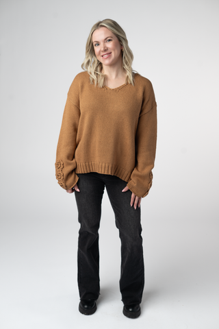 IN STOCK Crochet Sleeve Top - Camel