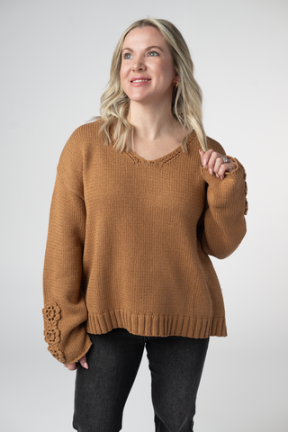 IN STOCK Crochet Sleeve Top - Camel