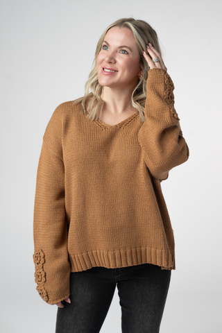 IN STOCK Crochet Sleeve Top - Camel