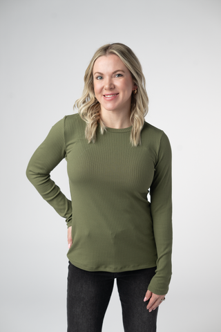 IN STOCK Reese Ribbed Long Sleeve Top - Olive