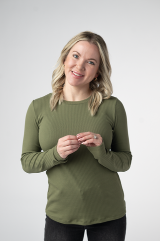 IN STOCK Reese Ribbed Long Sleeve Top - Olive
