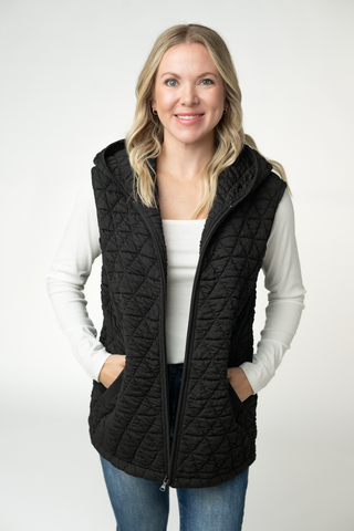 IN STOCK Heather Geometric Hooded Vest - Black