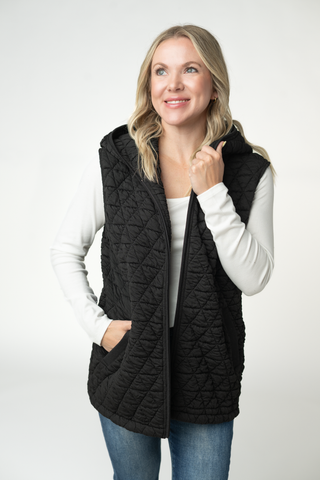 IN STOCK Heather Geometric Hooded Vest - Black