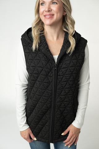 IN STOCK Heather Geometric Hooded Vest - Black