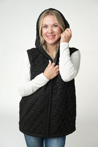 IN STOCK Heather Geometric Hooded Vest - Black