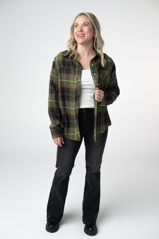 IN STOCK Finley Plaid Top - Olive and Brown
