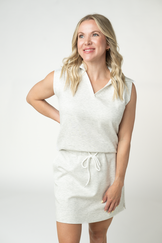 IN STOCK Luxe Collar Tank/Skort Set - Heathered Neutral