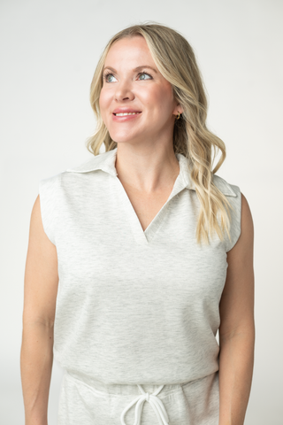 IN STOCK Luxe Collar Tank/Skort Set - Heathered Neutral