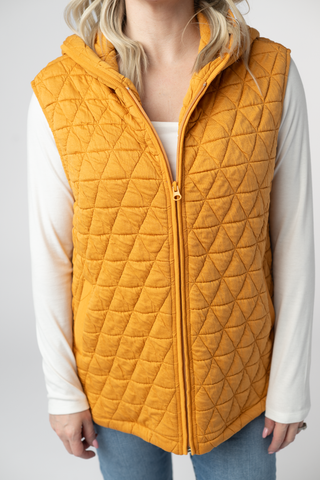 IN STOCK Heather Geometric Hooded Vest - Mustard